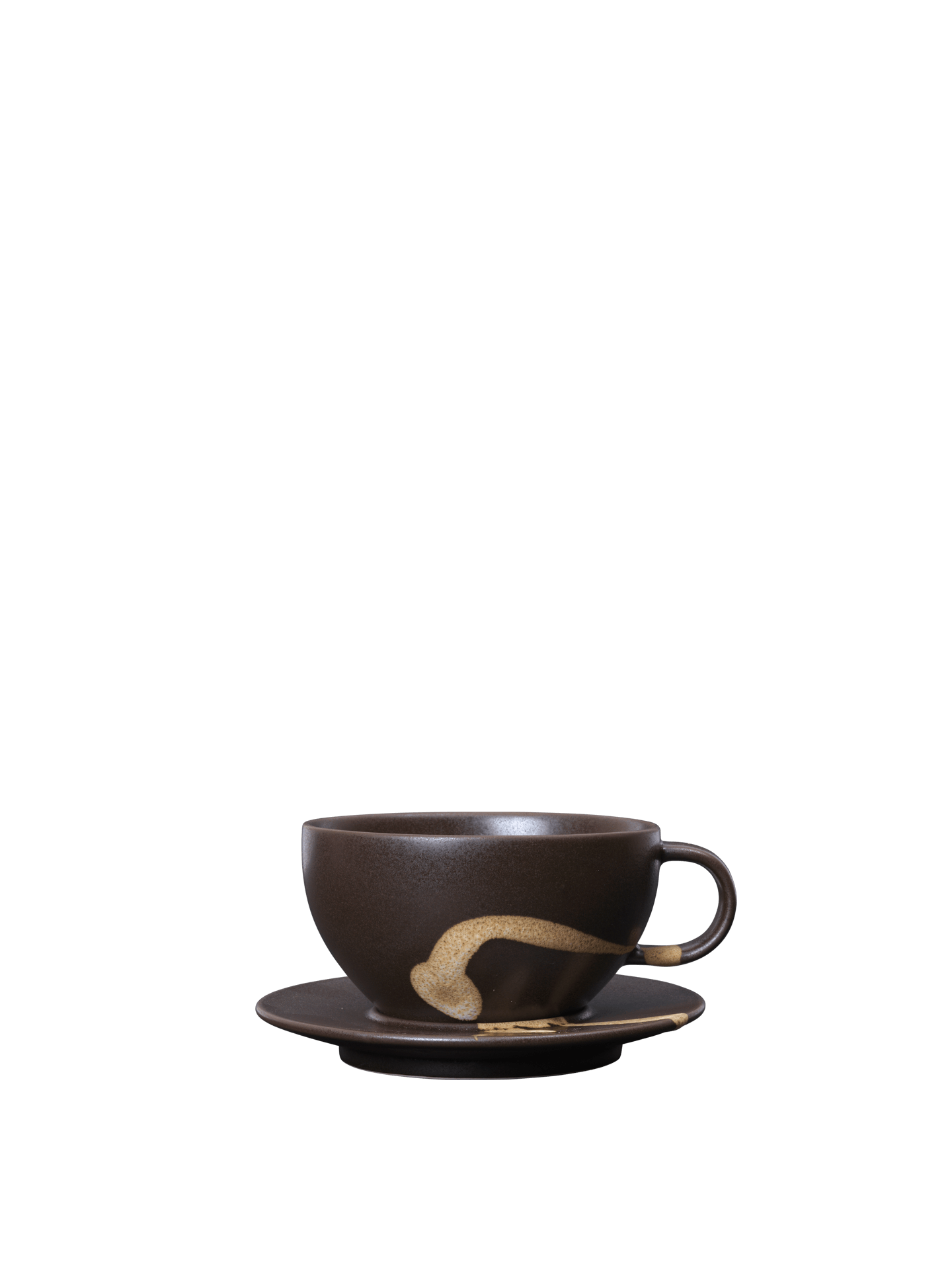 ferm LIVING – Koyo Tasse mit Untertasse – Dunkelbraun / Sandbeige