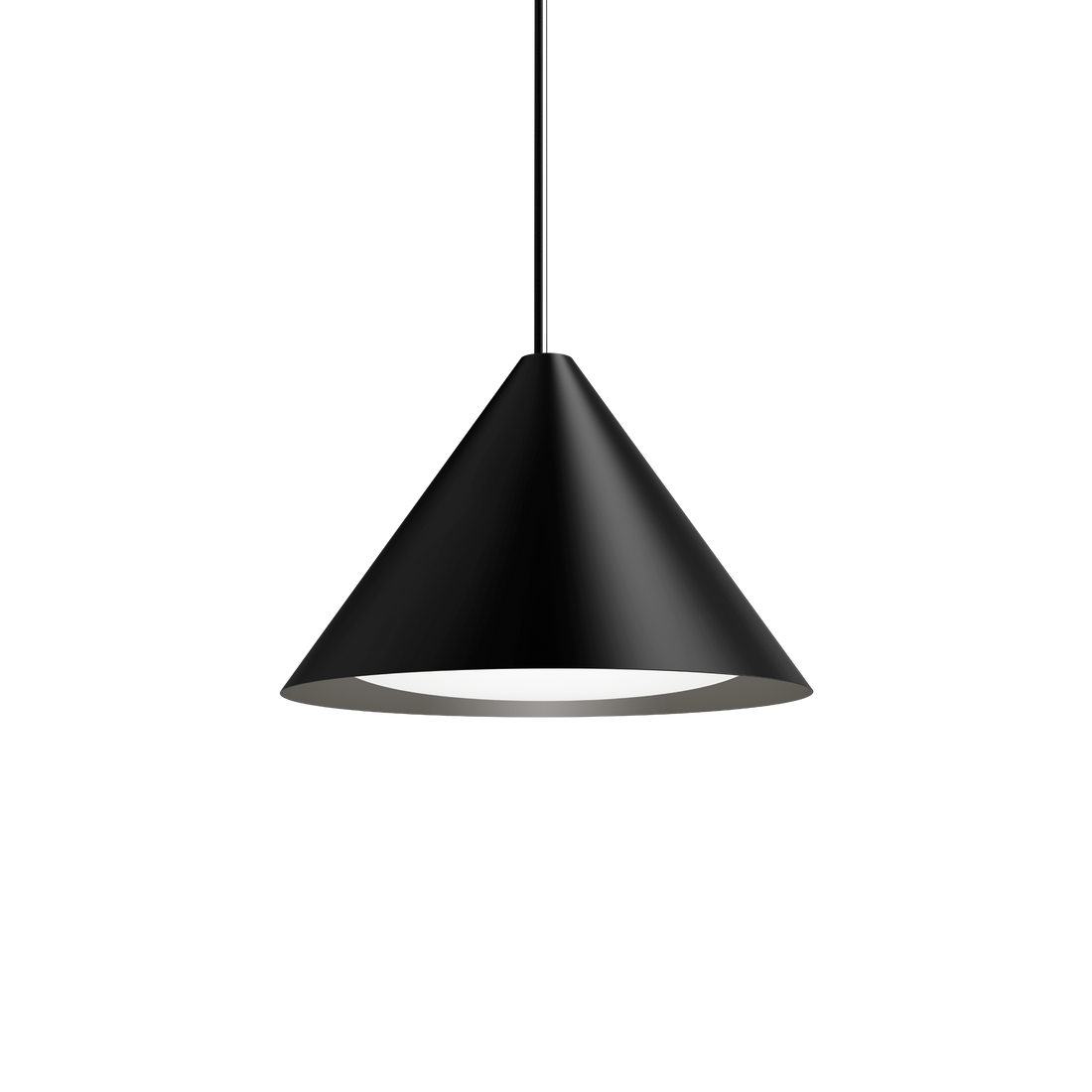 Keglen Pendant Ø400 by Jakob Lange for Louis Poulsen in matt black spun aluminium with curved opal diffuser