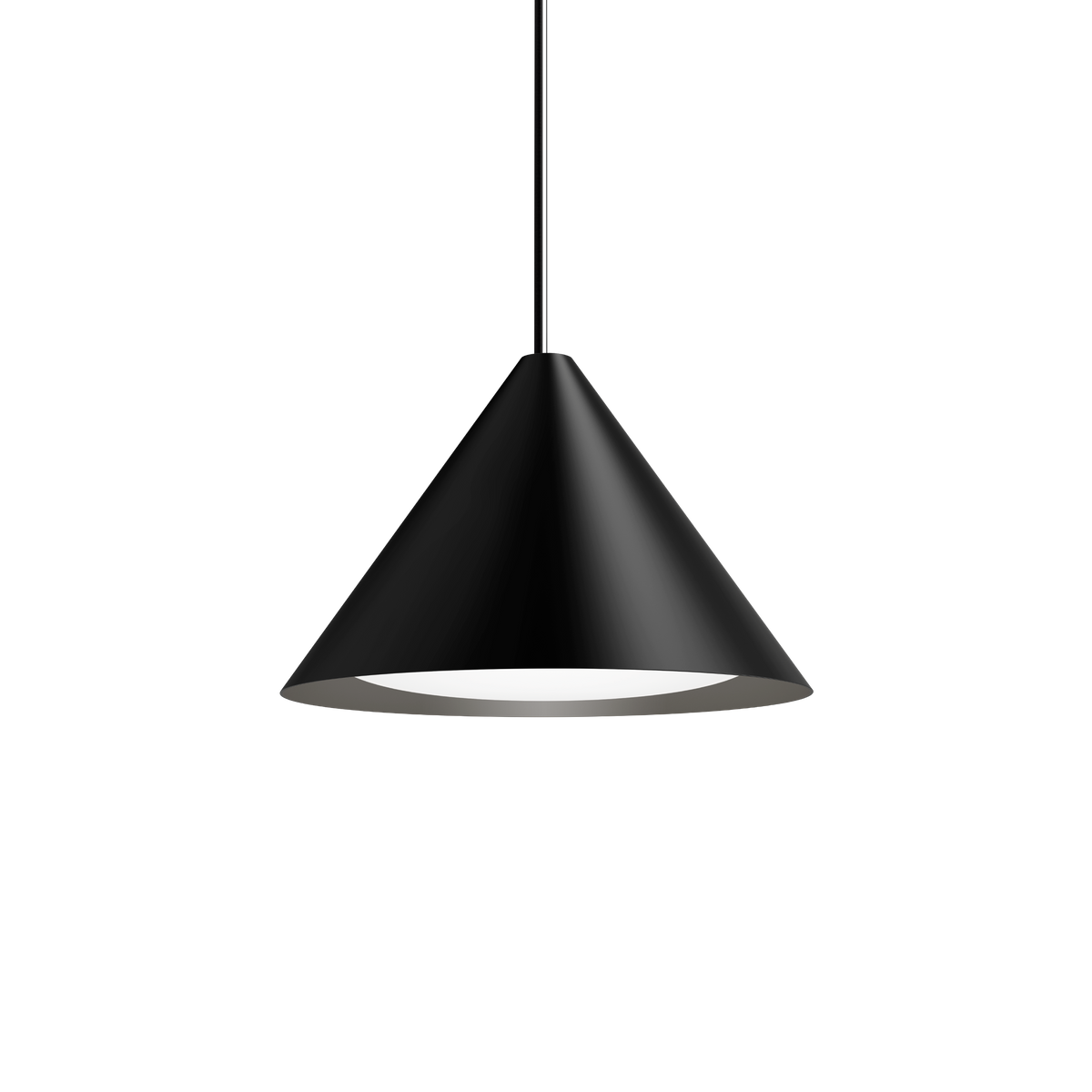 Keglen Pendant Ø400 by Jakob Lange for Louis Poulsen in matt black spun aluminium with curved opal diffuser