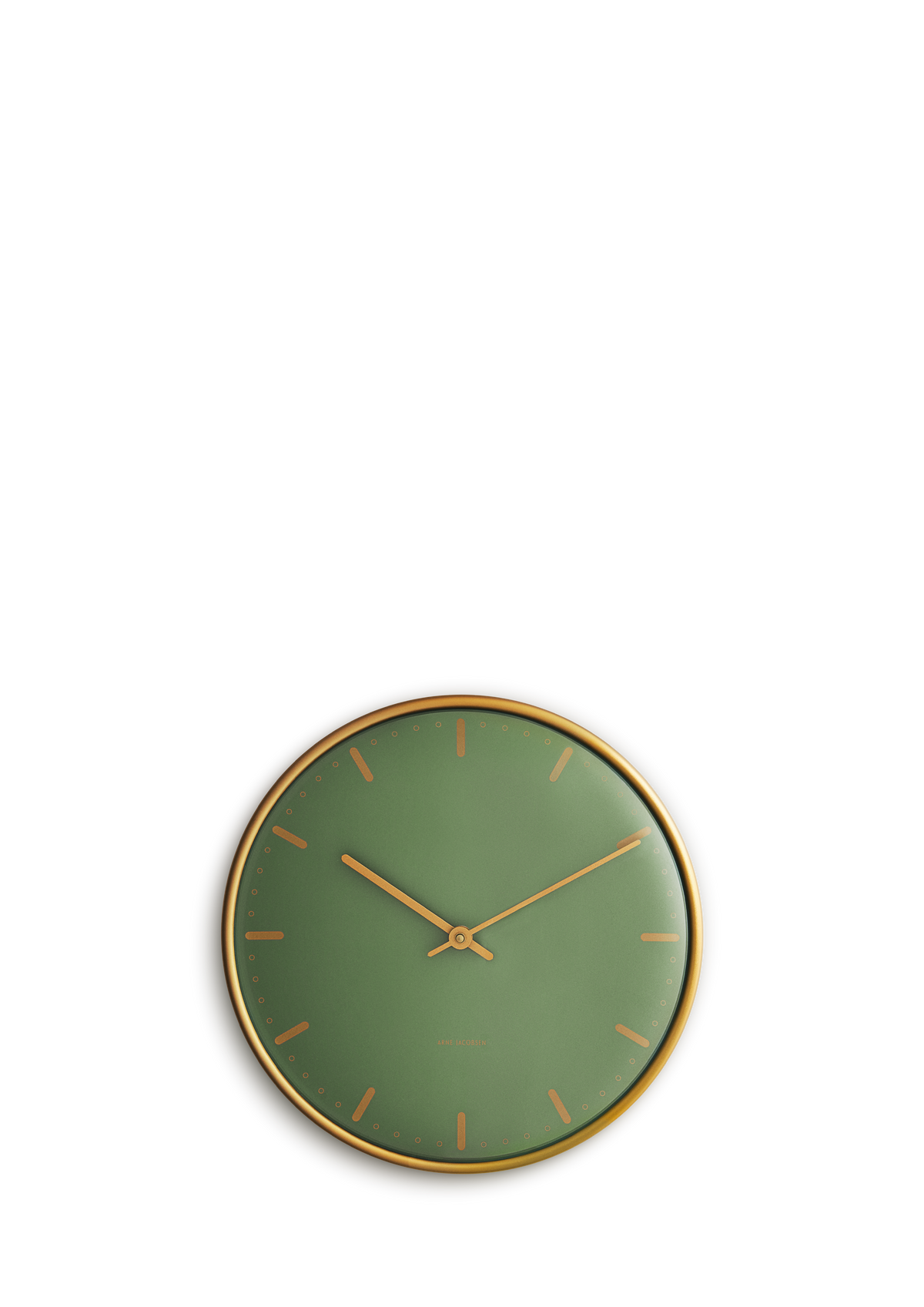 Arne Jacobsen City Hall wall clock, 21 cm, in green with a bar dial and no numerals