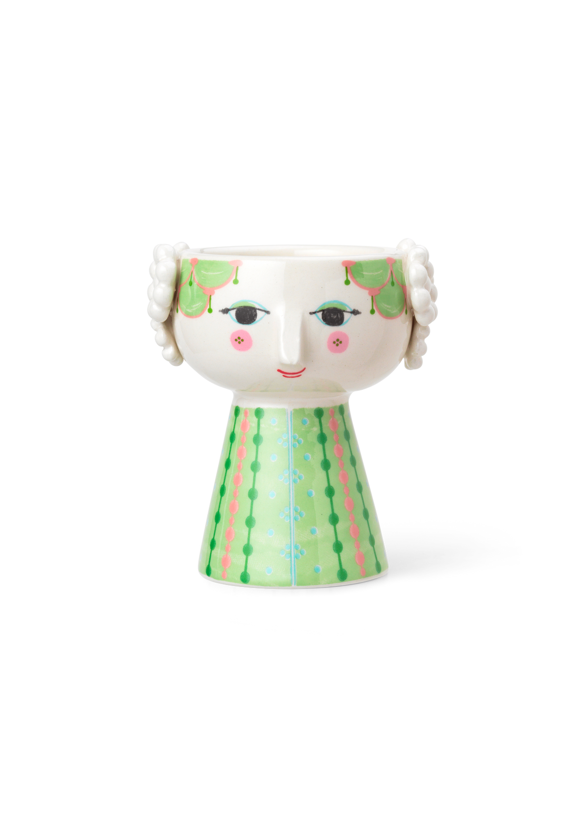 Bjørn Wiinblad Eva candle holder H9.5 cm in light green ceramic with a smiling painted face