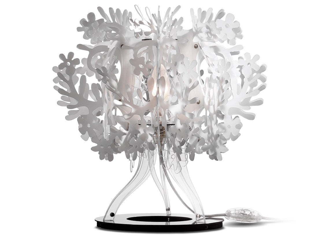 Slamp Fiorellina table lamp by Nigel Coates with reflective Opalflex petals in a floral form