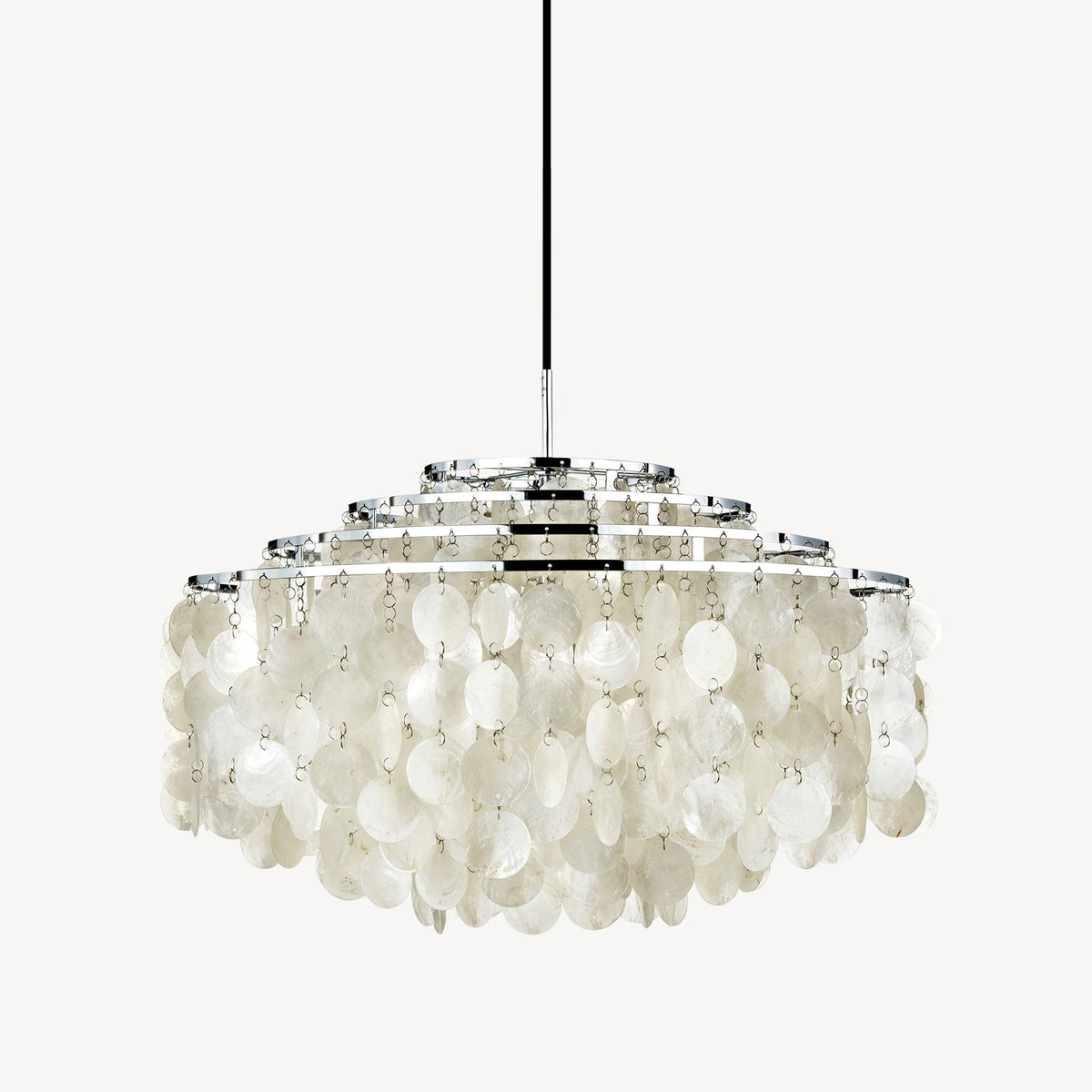 VERPAN Fun 10DM pendant by Verner Panton with cascading seashell discs on a chrome frame