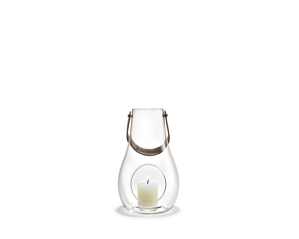 Holmegaard DWL Lantern H25 cm in clear mouth-blown glass with full-grain leather handle