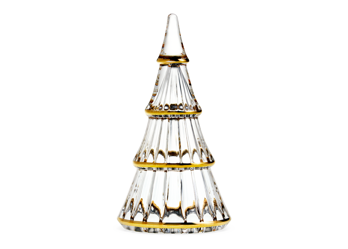 Holmegaard Fairytales Christmas tree XLarge in clear pressed glass with hand painted gold details