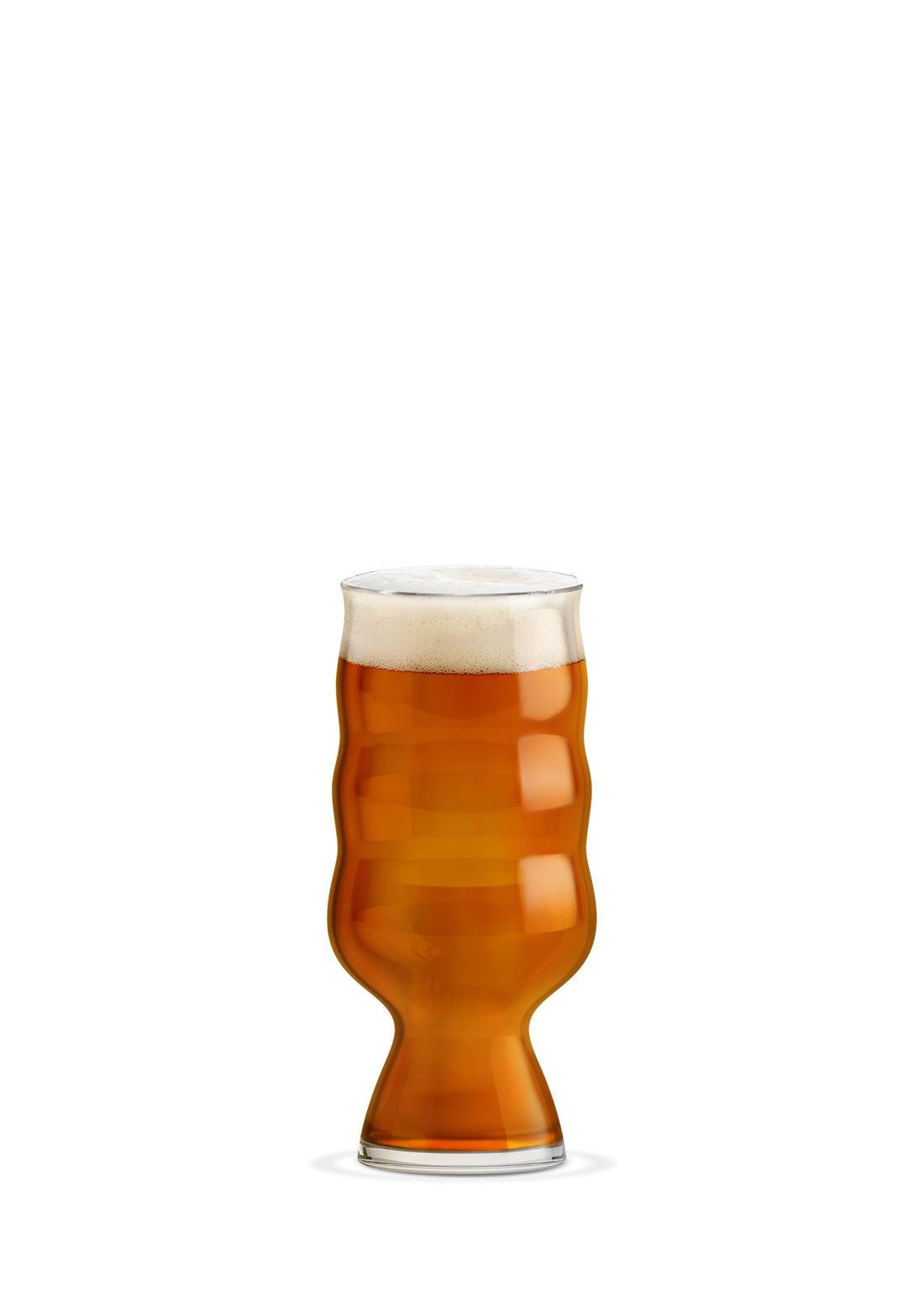 Clear Mikkeller IPA beer glass by Holmegaard, tall with a narrow waist and tapered rim