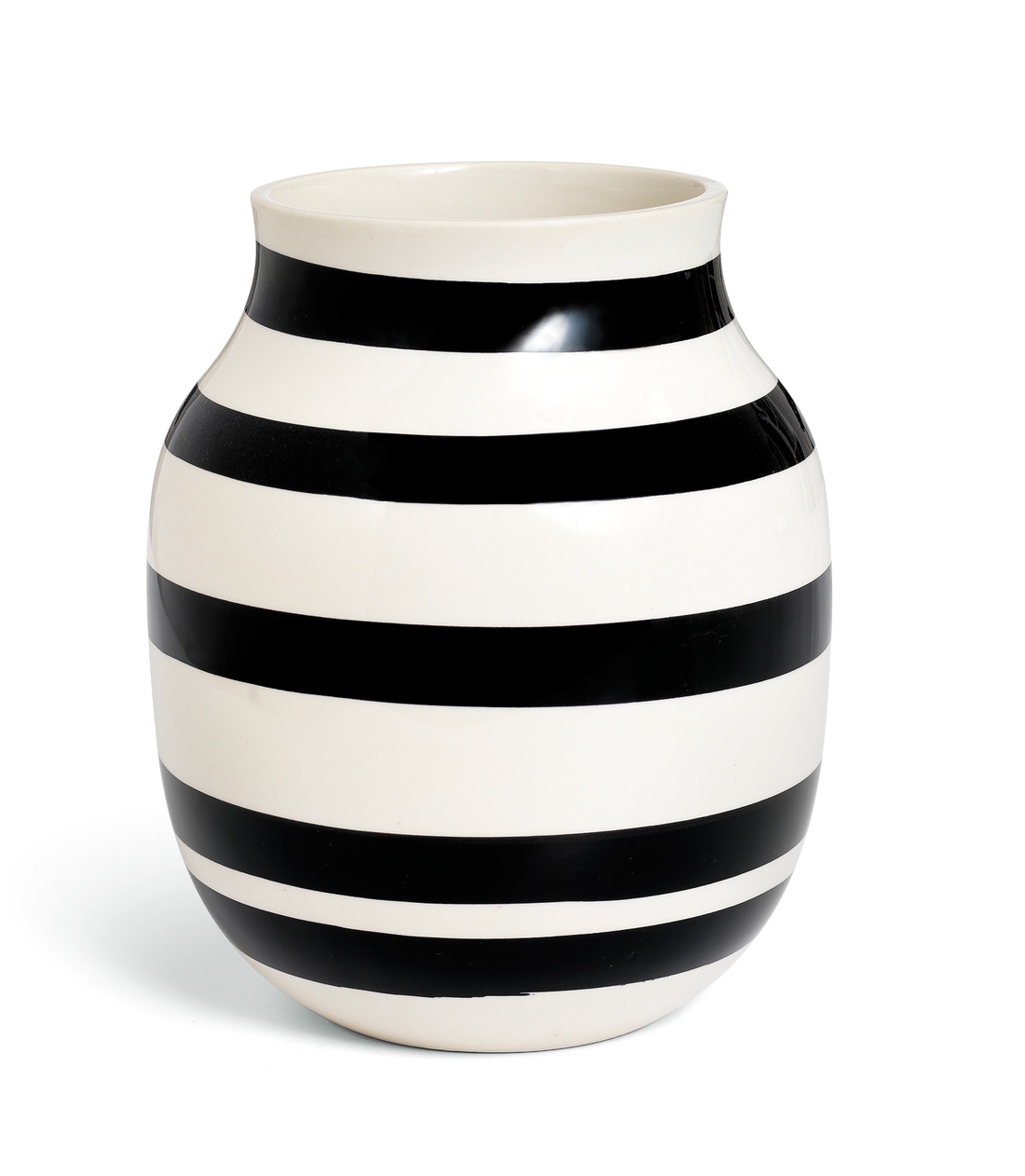 Kähler Omaggio Vase H20 cm in black faience with hand painted horizontal stripes