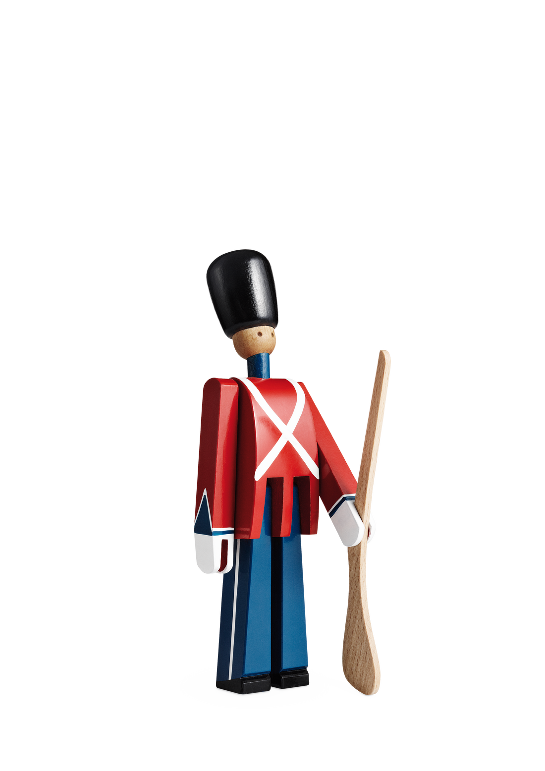 Kay Bojesen Guardsman with gun small in painted beech, with black bearskin, red tunic and blue trousers