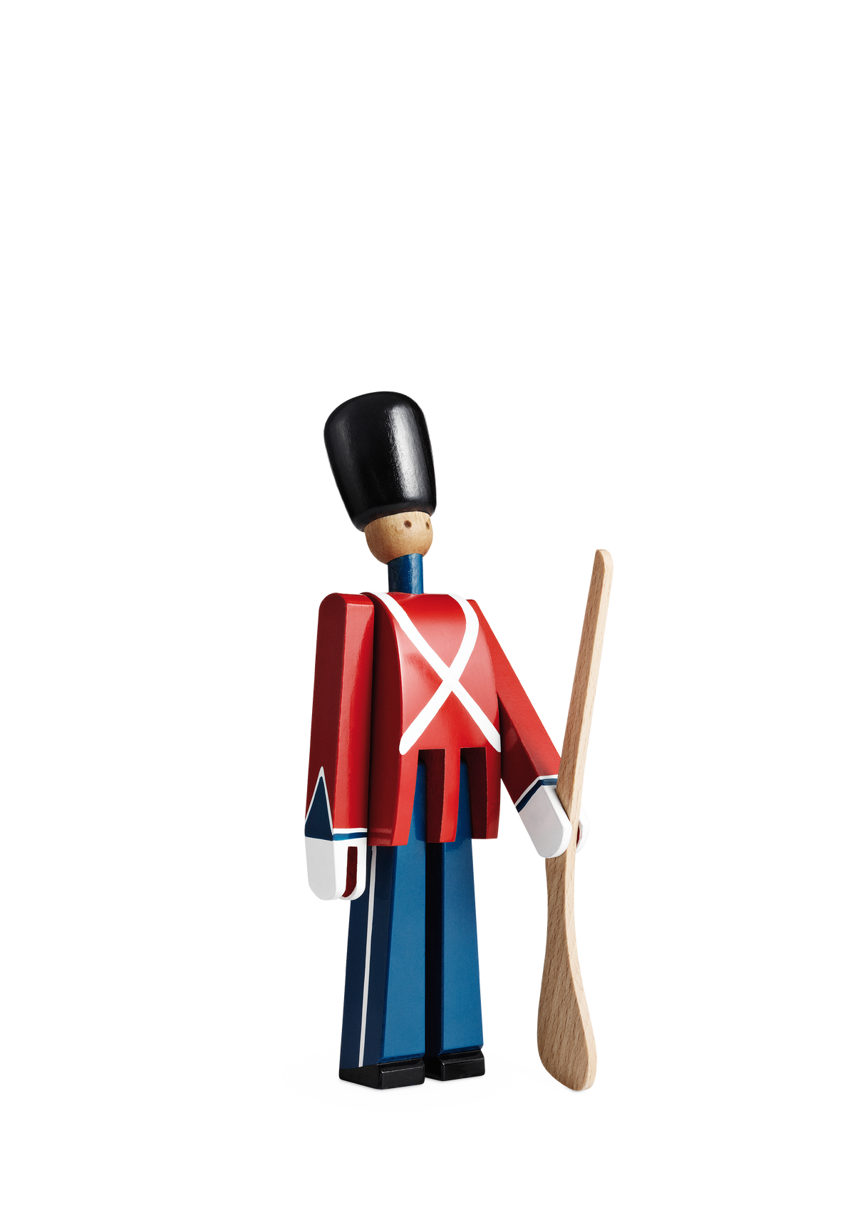 Kay Bojesen Guardsman with gun small in painted beech, with black bearskin, red tunic and blue trousers