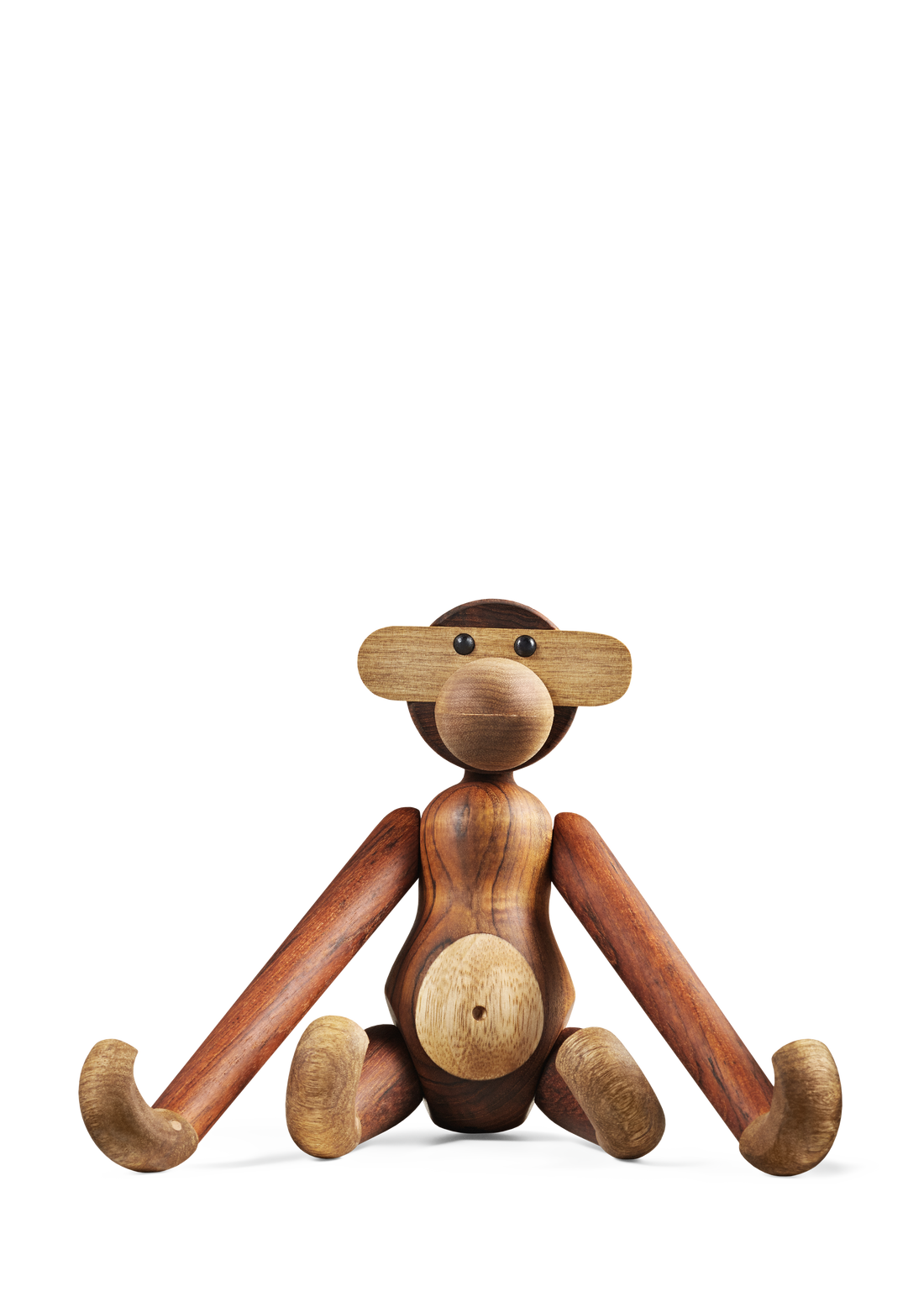 Kay Bojesen Monkey medium in oiled teak and limba, seated wooden figure with jointed arms