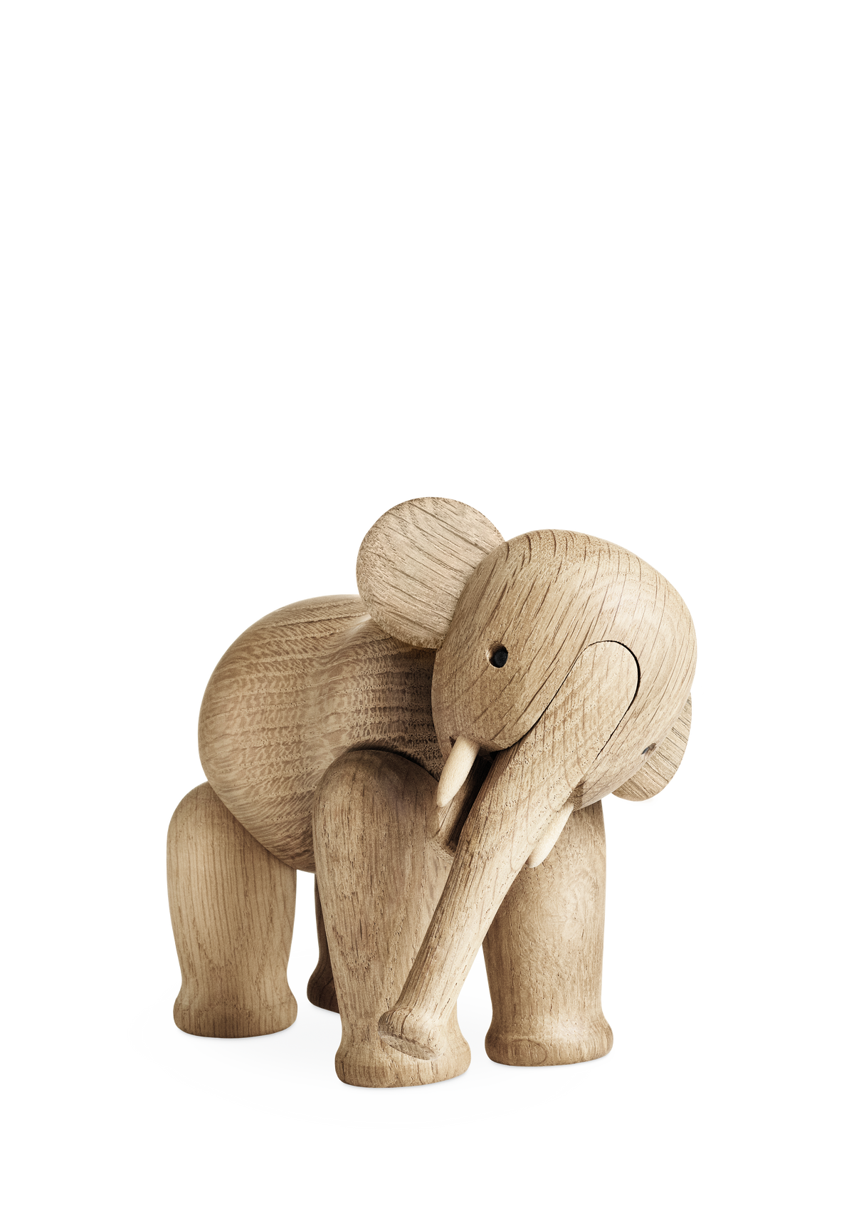 Kay Bojesen Elephant small oak, a wooden elephant in untreated oak with a raised trunk