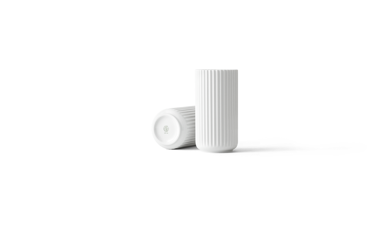 Lyngby Vase H20.5 cm in white porcelain with vertical fluting