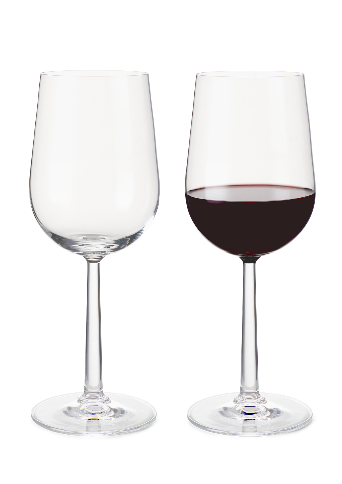 Rosendahl Grand Cru red wine glasses 45 cl in clear lead-free glass, one poured with red wine