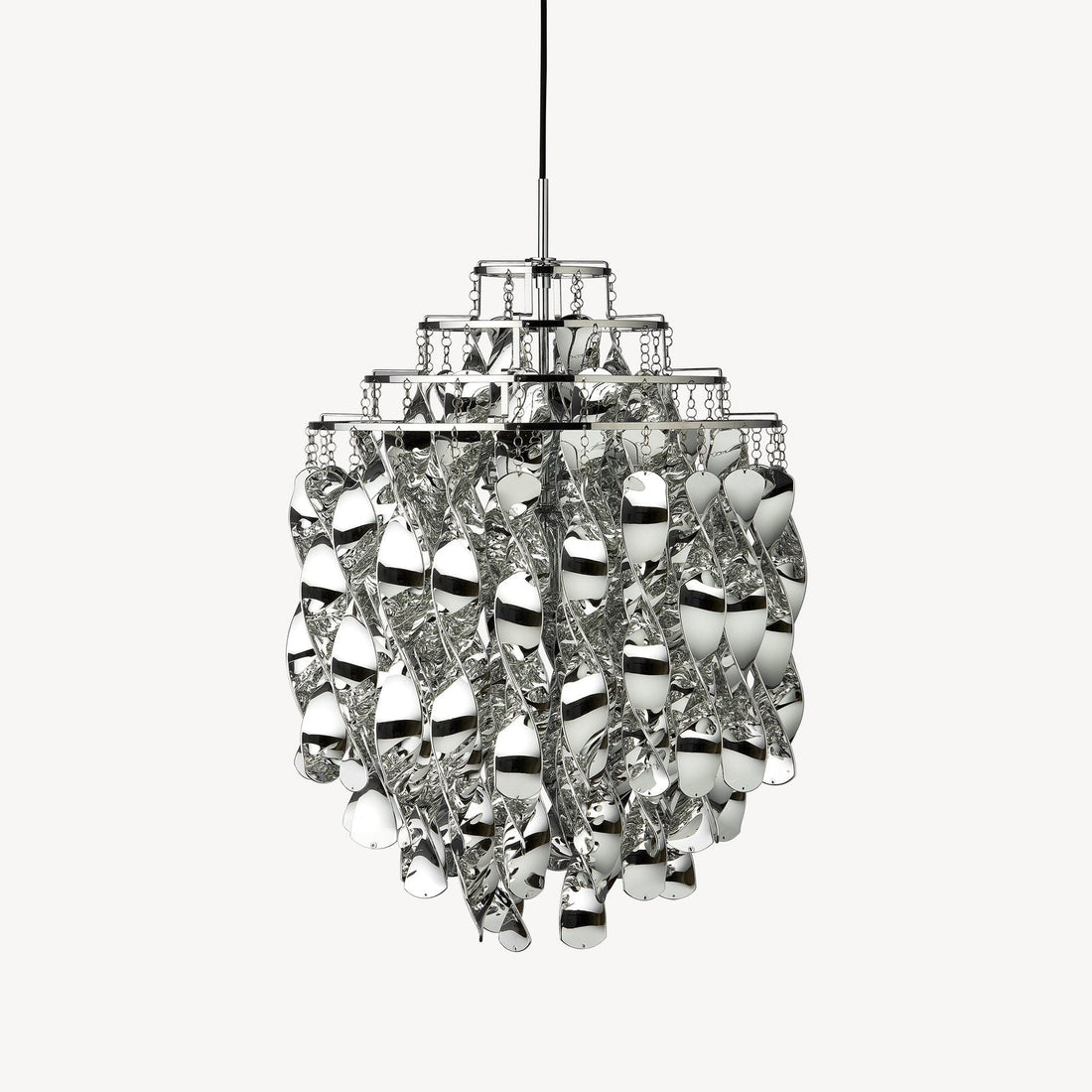 Verner Panton Spiral Pendant by VERPAN in silver, a cascade of reflective coils