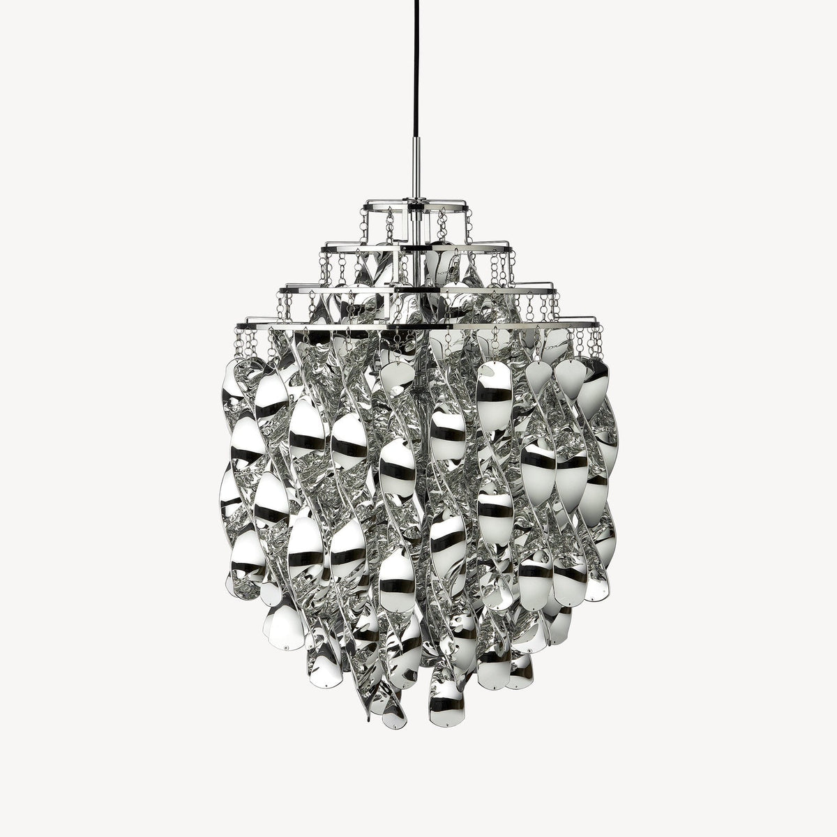 Verner Panton Spiral Pendant by VERPAN in silver, a cascade of reflective coils