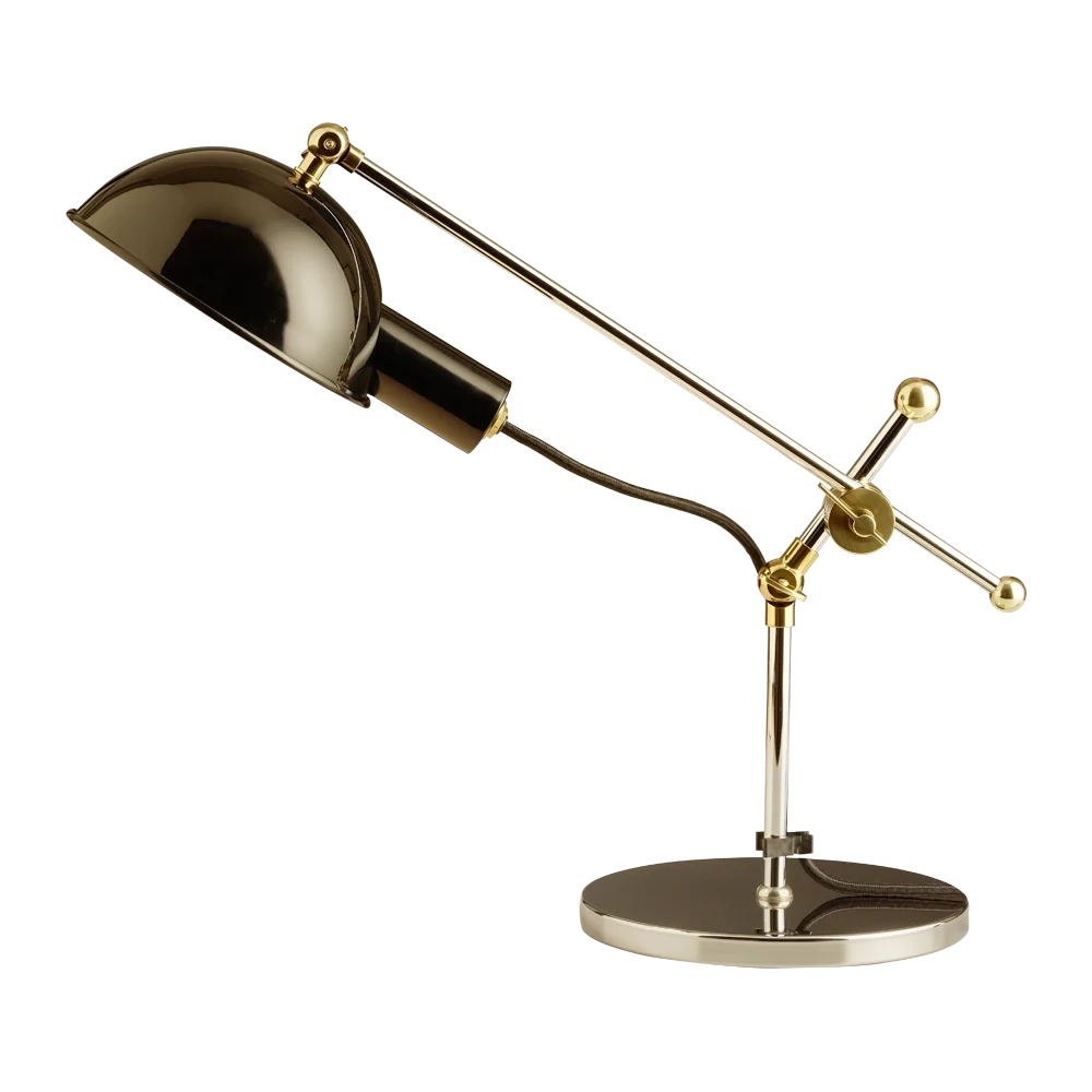 SF 27 Bauhaus table lamp by TECNOLUMEN with chrome rods, jointed arm and adjustable reflector