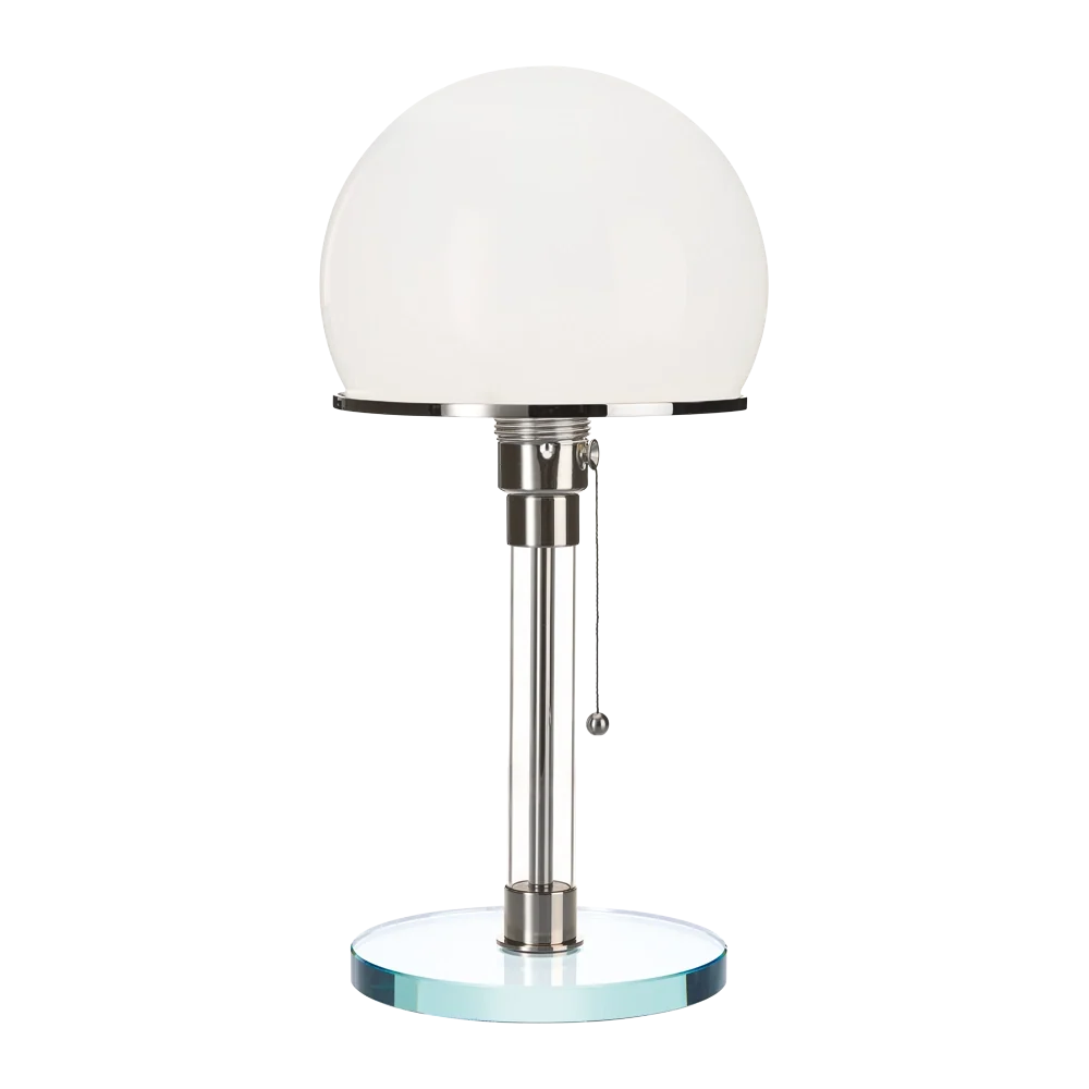 WG 24 Bauhaus table lamp with clear glass base plate, glass shaft and hemispherical opal glass shade
