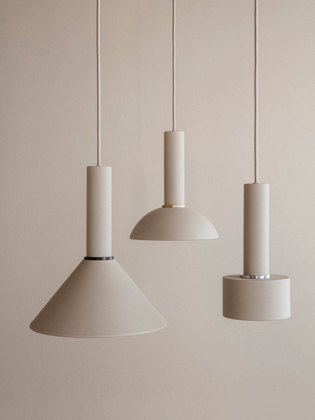 ferm LIVING Collect Cone Shade in Cashmere powder-coated iron, a conical pendant lampshade
