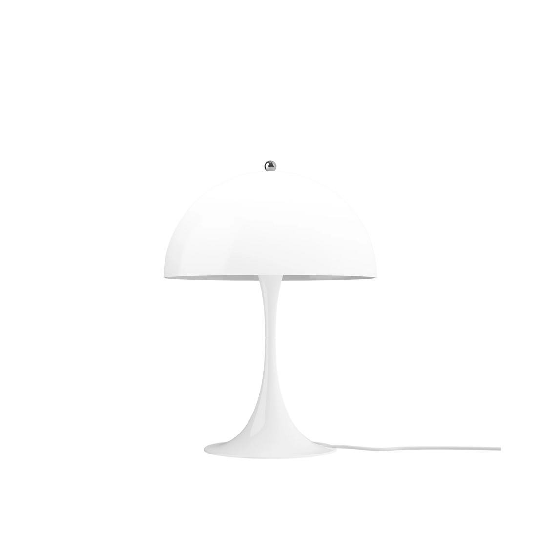 Panthella 320 Table Lamp in opal white, hemispherical shade above a trumpet base