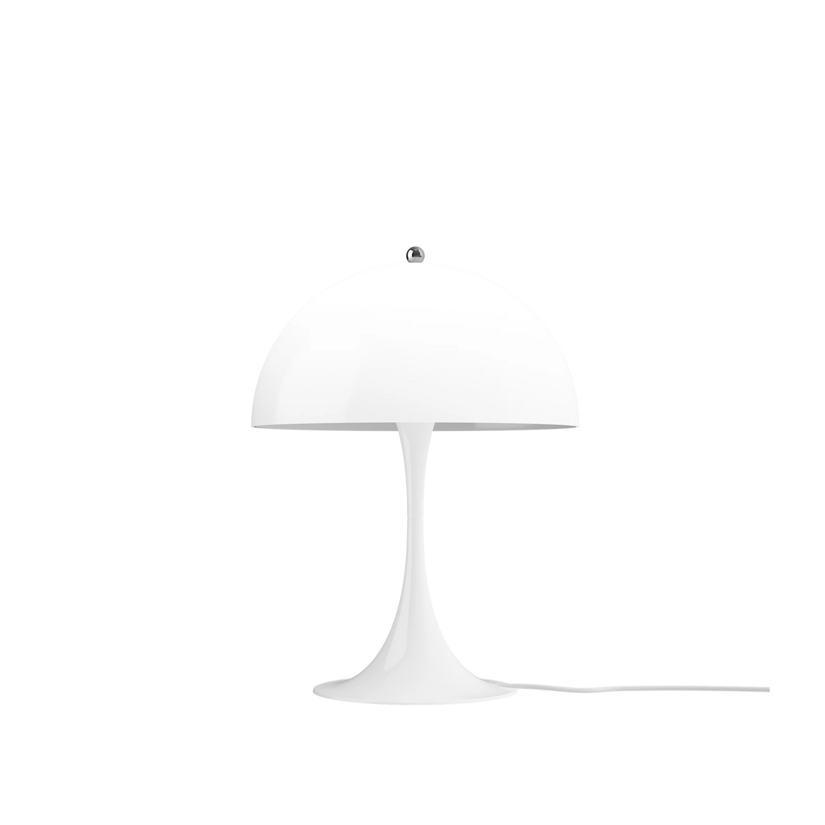 Panthella 320 Table Lamp in opal white, hemispherical shade above a trumpet base