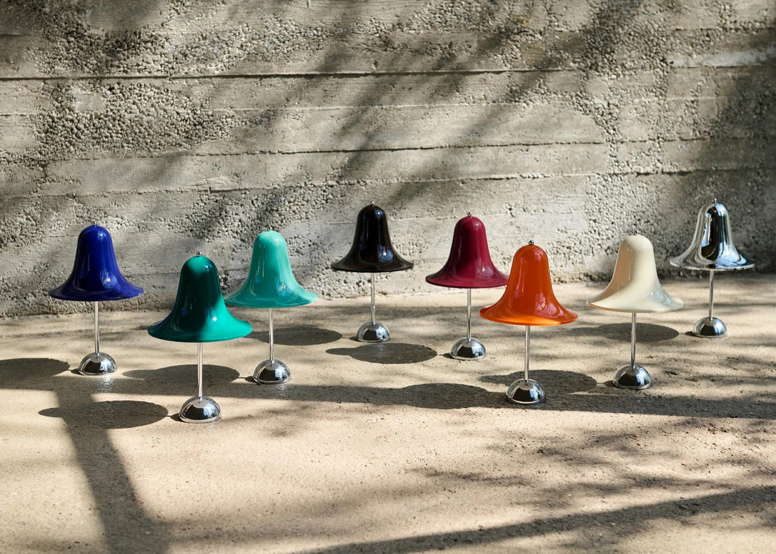 VERPAN Pantop lamps with bell-shaped shades lit in a light interior
