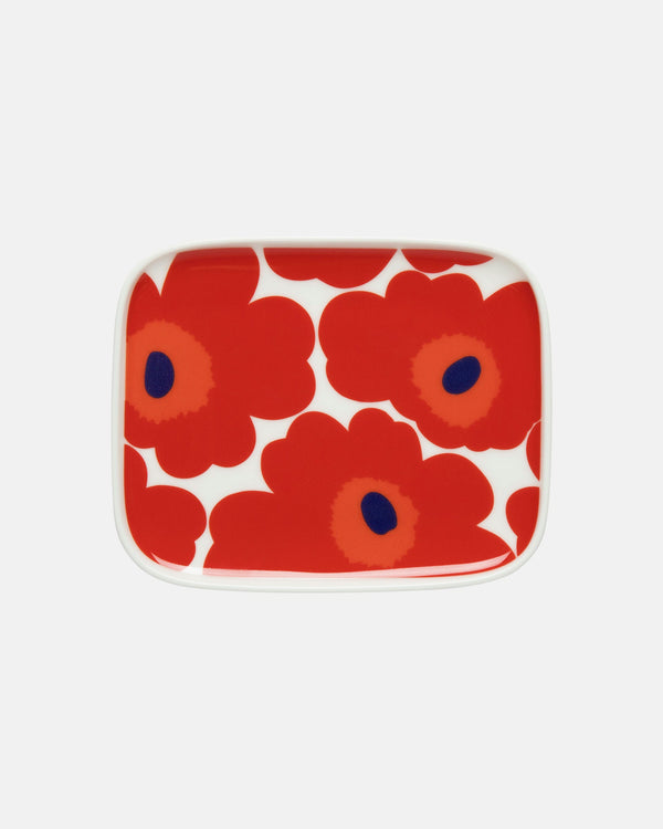 Marimekko Oiva / Unikko Plate 15 x 12 cm – White / Red / Blue