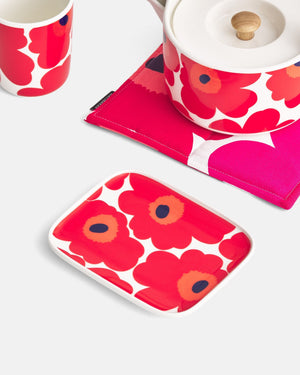 Marimekko Oiva / Unikko Plate 15 x 12 cm – White / Red / Blue