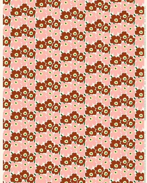 Marimekko Mini Unikko Cotton Fabric – Natural White / Pink / Chestnut / Green (071270)