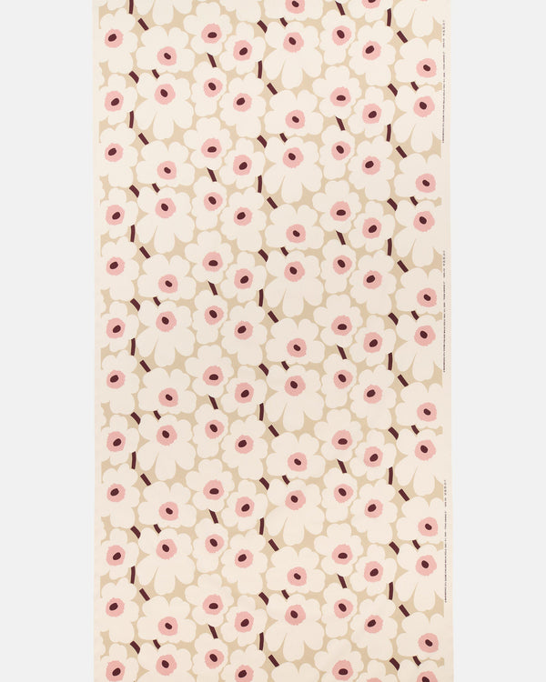 Marimekko Pieni Unikko Cotton Fabric – Beige / Unbleached / Rose