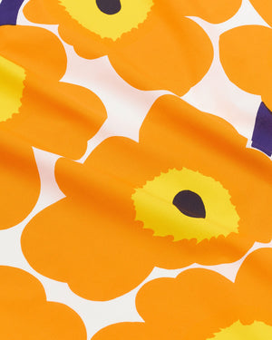 Marimekko Unikko Cotton Fabric – White / Orange / Dark Blue