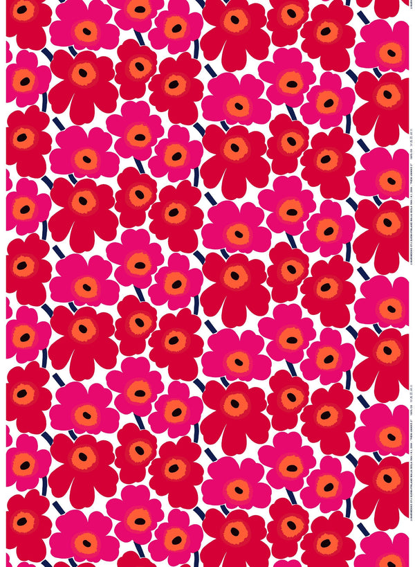 Marimekko Pieni Unikko Cotton Fabric – White / Red