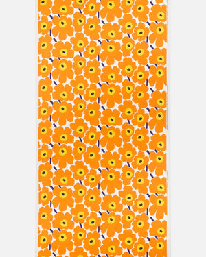 Marimekko Pieni Unikko Cotton Fabric – White / Orange / Dark Blue