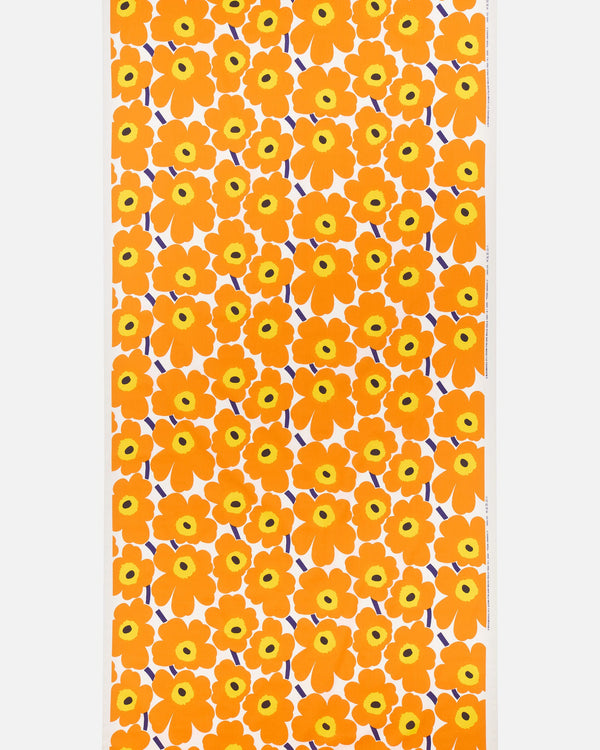 Marimekko Pieni Unikko Cotton Fabric – White / Orange / Dark Blue