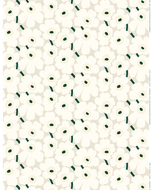 Marimekko Pieni Unikko Cotton Fabric – White / Beige / Dark Green