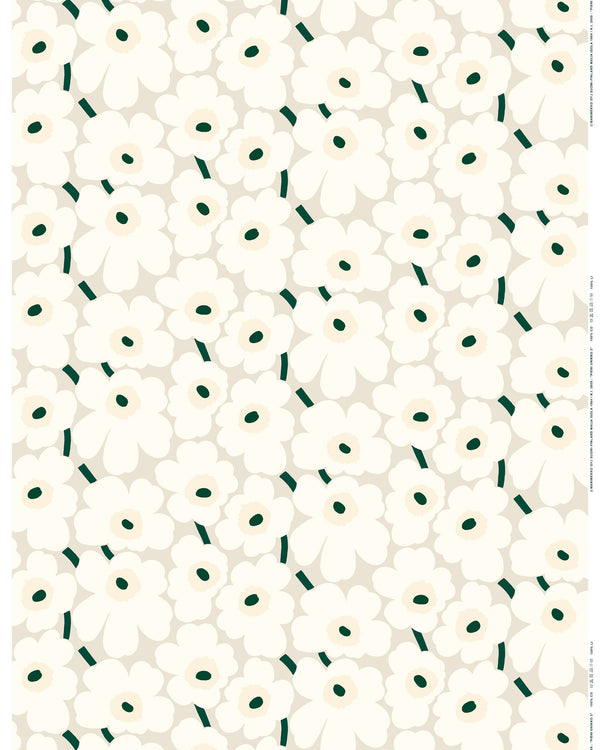 Marimekko Pieni Unikko Cotton Fabric – White / Beige / Dark Green
