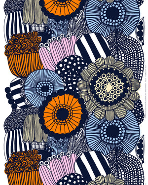Marimekko Siirtolapuutarha Cotton Fabric – White / Light Yellow / Orange