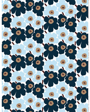 Marimekko Pieni Unikko Acrylic Coated Cotton Fabric – White / Blueberry / Cool Blue