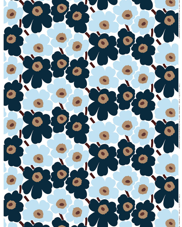 Marimekko Pieni Unikko Acrylic Coated Cotton Fabric – White / Blueberry / Cool Blue