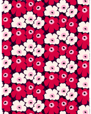 Marimekko Pieni Unikko Acrylic Coated Cotton Fabric – Plum / Cranberry / Off-White