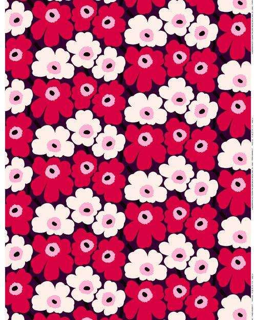 Marimekko Pieni Unikko Acrylic Coated Cotton Fabric – Plum / Cranberry / Off-White