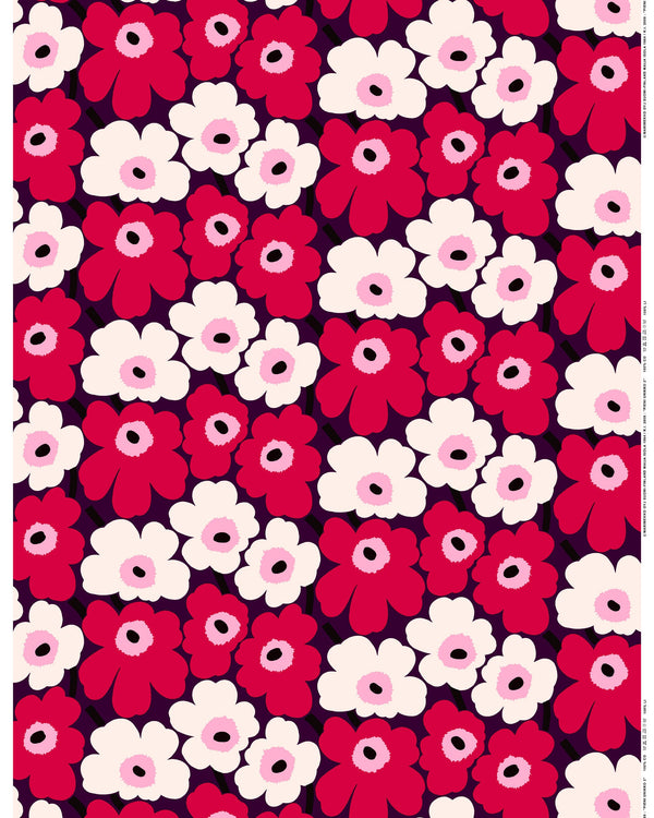 Marimekko Pieni Unikko Acrylic Coated Cotton Fabric – Plum / Cranberry / Off-White