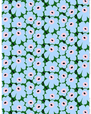 Marimekko Pieni Unikko Acrylic Coated Cotton Fabric – Warm Green / Light Blue / Pale Rose