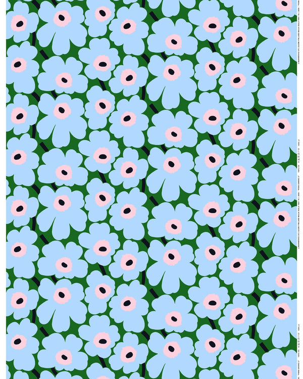 Marimekko Pieni Unikko Acrylic Coated Cotton Fabric – Warm Green / Light Blue / Pale Rose