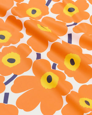 Marimekko Pieni Unikko Acrylic Coated Cotton Fabric – White / Orange / Dark Blue
