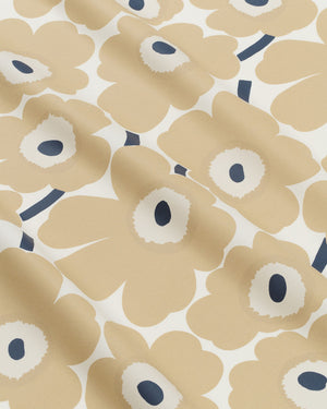 Marimekko Pieni Unikko Acrylic Coated Cotton Fabric – White / Beige / Dark Blue
