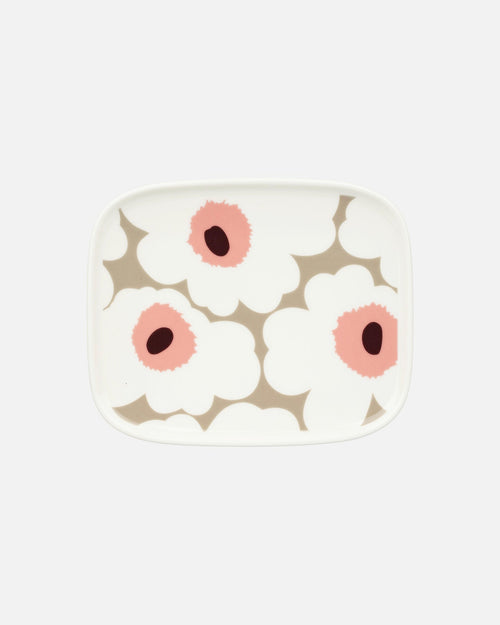 Marimekko Oiva / Unikko Plate 15 x 12 cm – White / Clay / Rose