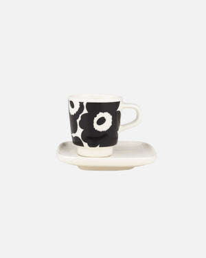 Marimekko Oiva / Unikko Espresso Cup and Saucer – White / Black