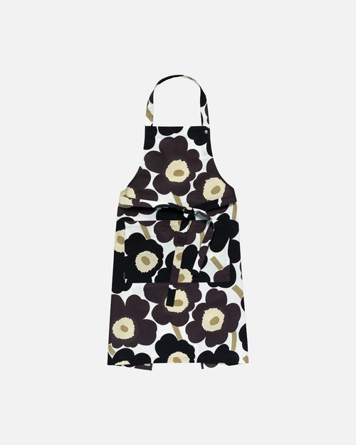 Marimekko Pieni Unikko Apron – White / Dark Grey / Beige