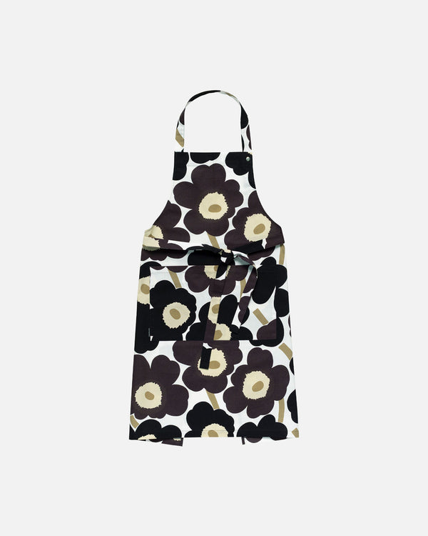 Marimekko Pieni Unikko Apron – White / Dark Grey / Beige