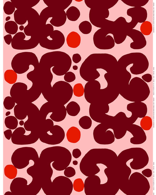 Marimekko Keidas Cotton Fabric – Pink / Burgundy / Red